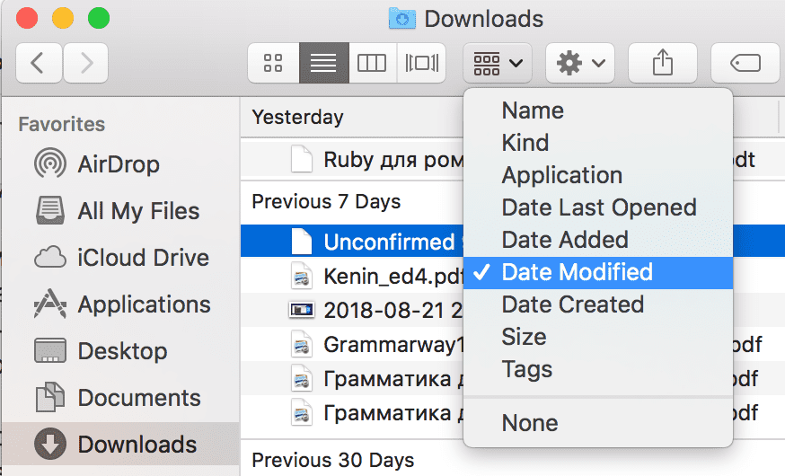 Sorting files by modification date in descending order in Finder (MacOS)