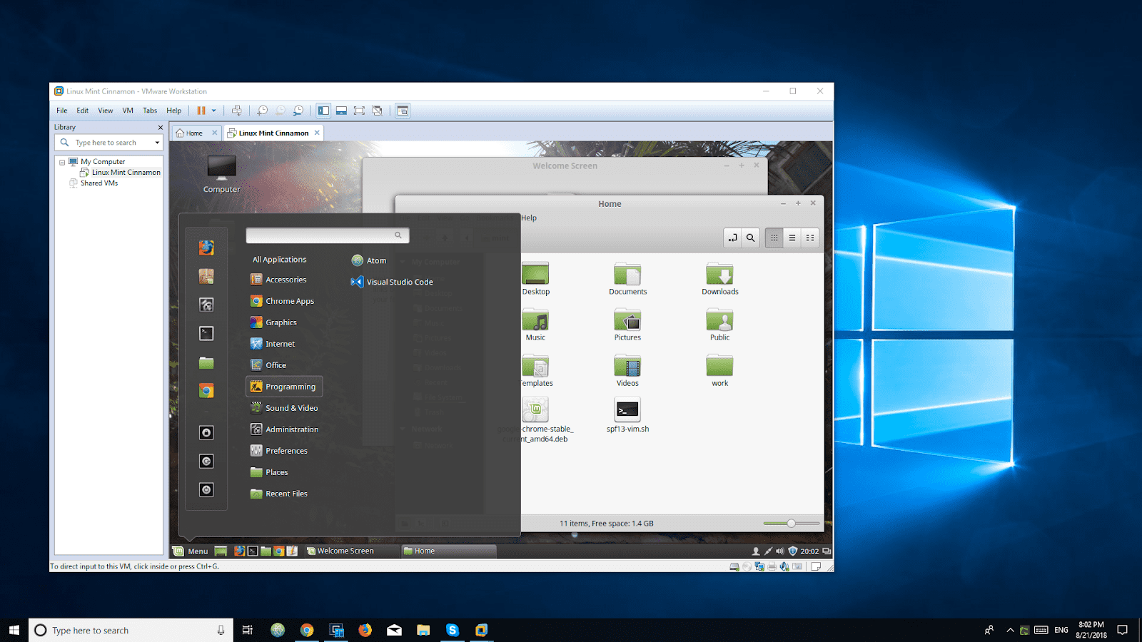 Linux Mint running inside Windows with VMWare Workstation